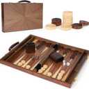 Wooden Backgammon Board Game Set (15 Inches) for Adults and Kids - Classic Board Strategy Game - Portable and Travel Set Family Game Night Vintage Backgammon Strategy Game