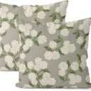 Grey Spring Pillow Covers 16x16 Inch 2 Pcs Gray Green Hydrangea Flower Decor Throw Pillows Vintage Floral Seasonal Summer Outdoor Decoration Pillowcase Linen Cushion Cover for Couch Sofa