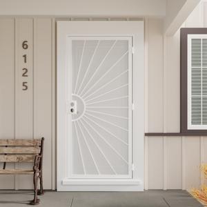 JUBEST 36 in. x 80 in. Security Door, Surface Mount Exterior Front Entry Door, Outswing Steel Security Door with Metal Screen, Powder Coated White, No Lock