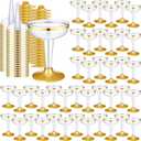 Zhehao 50 Pcs 4.5 oz Plastic Champagne Coupe Glasses with Gold Rim and Base Disposable Cocktail Glasses Martini Margarita Stem Cups for Wedding Anniversary Picnic Outdoor Party