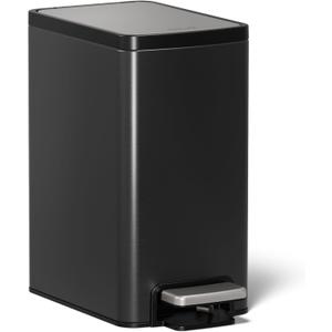KOHLER 31319-BST Bathroom Trash Can, 1.6 Gallon, 6-Liter Step Can, Quiet-Close Small Trash Can with Foot Pedal, Black Stainless