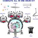 Kids Drum Set for Toddlers 13, Light-Up 5pcs Beginner Drum Set with Stool & Cymbal, Musical Drums Toy for Boys Girls Ages 25 Birthday Christmas New Year Valentines Day Gifts (Medium)