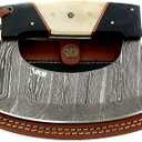 Damascus Steel Alaska Rocker Ulu Knife - Fixed Blade knife for Chopping Boning Slicing Pizza Cutter with Leather Sheath. SM149