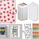 Budget Binder, Cute A6 Money Saving Binder with Zipper Envelopes, PU Leather Money Organizer for Cash, Expense Budget Sheets and Cash Envelopes for Budgeting Mini Strawberry Pattern