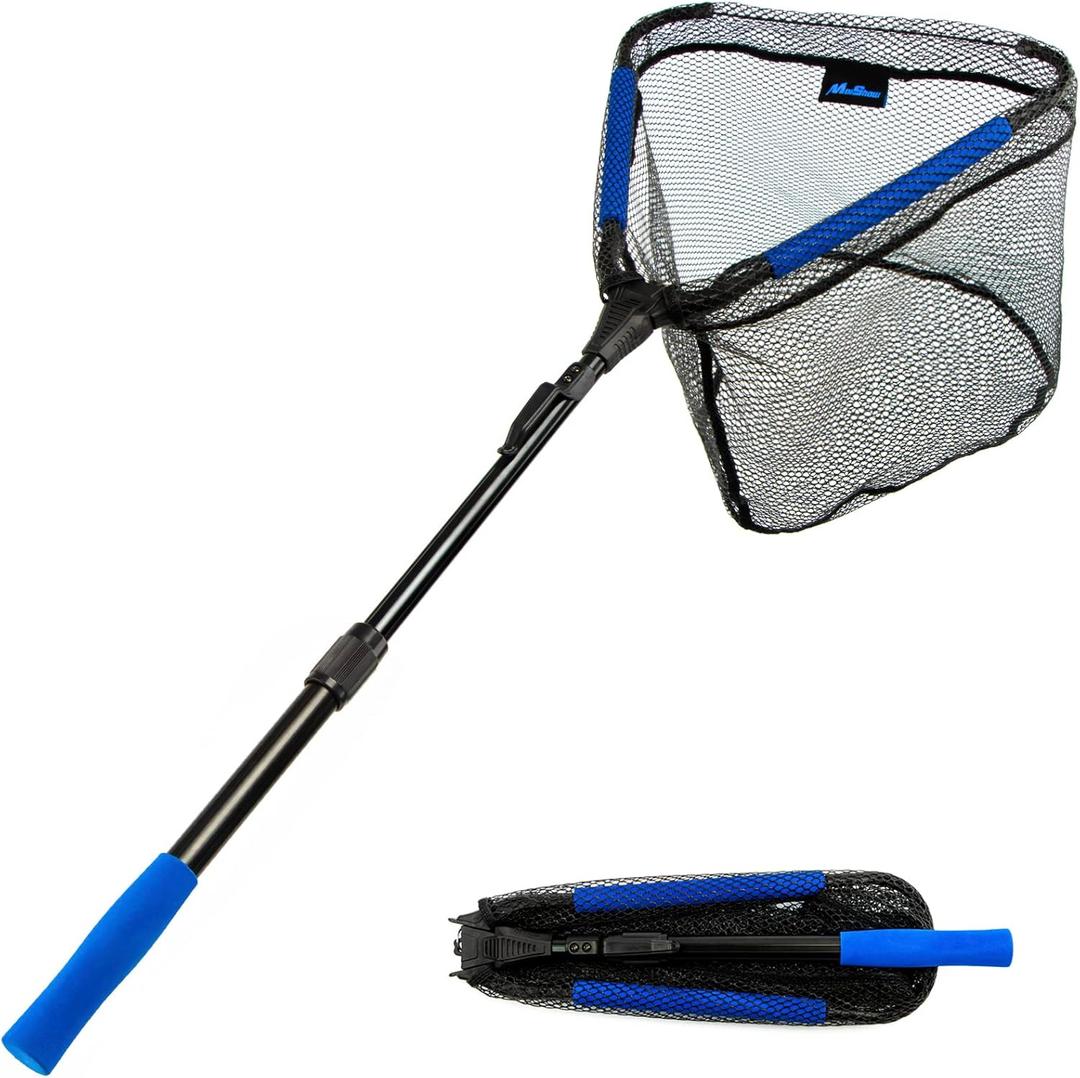 Floating Fishing Landing Net - Foldable for Freshwater or Saltwater - Folding and Fly Fishing (D: 16''/40cm Hoop Size Blue (Telescopic Pole))