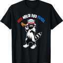 Red White And Feral, Funny Raccoon 4th of July T-Shirt (Small, Black)