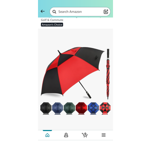 LLanxiry Automatic Open Golf Umbrella 54/62/68/72 Inch, Extra Large Windproof Vented Double Canopy Stick Umbrella, 210T Pongee Waterproof SPF 50+, Fiberglass Ribs Steel Shaft, EVA Grip for Golf & Commute Black/Red/54in, Black