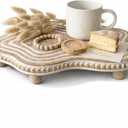 Round Wooden Tray Riser - Decorative Pedestal Stand with Removable Feet, Farmhouse Wood Tray & Vanity Organizer for Kitchen Counter, Boho Home Decor, White Washed (11.6in)