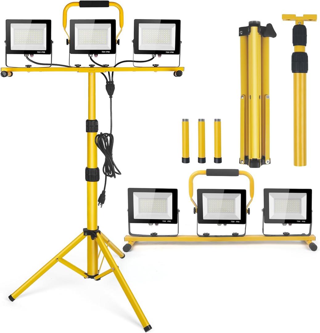 21000Lumen LED Work Lights with Stand - 3 Head Portable Work Light on Stand - IP66 Waterproof Tripod Worklights for Outdoor Indoor Job Site Workshop Garage Construction Site Lighting 21000Lumen LED Work Lights with Stand - 3 Head Portable Work Light on Stand - IP66 Waterproof Tripod Worklights for Outdoor Indoor Job Site Workshop Garage Construction Site Lighting