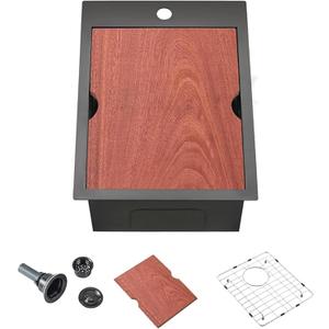 VC CUCINE 15x20 Inch Gunmetal Black Drop-in Bar Sink, Single Bowl, 16 Gauge Stainless Steel, Topmount, Modern, Workstation Sink with Accessories