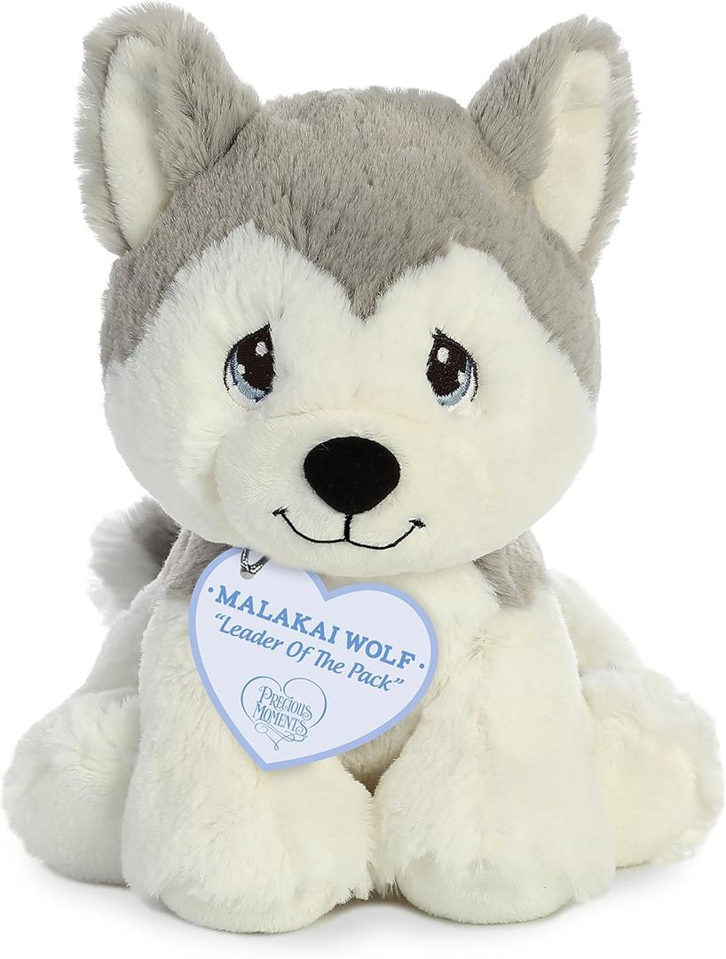Aurora Inspirational Precious Moments Malakai Wolf Stuffed Animal - Cherished Memories - Enduring Comfort - Gray 8.5 Inches