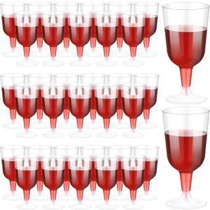 Meanplan 100 Pcs Plastic Wine Glasses with Stem 6oz Plastic Wine Cups for Parties Disposable Stackable, Wedding Picnics(Simple Style,Clear)