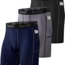Runhit Compression Shorts Men Underwear Spandex Running Shorts Workout Athletic (Medium, 3 Pack With Pocket:black,grey,navy)