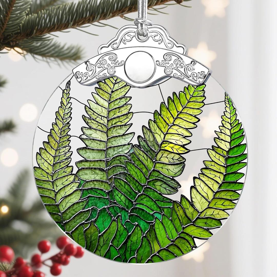 2 x Christmas Ornament, Christmas Decoration, Stained Glass Ornament, Heirloom Keepsakes, Holiday Ornaments, Holiday Presents, Unique Xmas Gifts, Gift Exchange Ornaments, Gift Idea - Fern Plant