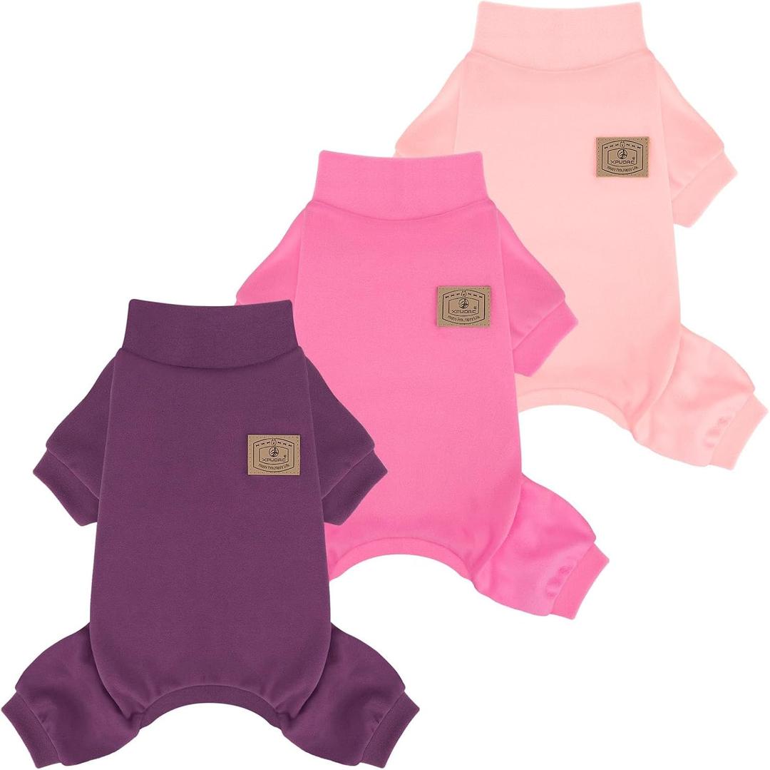 3 Pack Fleece Dog Pajamas Warm Winter Dog Clothes for Small Medium Dogs Girl Cozy Puppy Pjs Pet Outfit Doggie Onesie Costume, Purple, Pink, Hotpink, XL