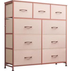 WLIVE 9-Drawer Dresser, Fabric Storage Tower for Bedroom, Hallway, Entryway, Closet, Tall Chest Organizer Unit with Fabric Bins, Steel Frame, Wood Top, Easy Pull Handle, Pink