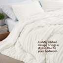 Cuddly Ribbed Fluffy Comforter Set Twin Size, Super-Soft Plush Fleece Bedding Set, Warm Fuzzy Comforter with Matching Sham, All-Season Cozy 2-Piece Bed Set, Ivory White