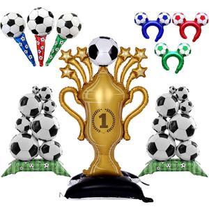 2026 World Soccer Party Decorations 21PCS Balloons Kit, 59" Large Gold Champion Trophy & Self-Standing Soccer Foil Balloons, Cheer Sticks & Headbands, Football Sports Theme Birthday Party Supplies