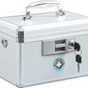 KYODOLED Locking Key Medicine Box,First Aid Key Safe Box with Lock,Key Medication Storage Lock Box for Drugs Use, 10.2'' x 6.2'' x 7.7'' White