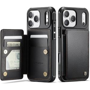 Vinich for iPhone 17 Pro Max Wallet Case with Card Holder, RFID Blocking Credit Slots Kickstand Shockproof Phone Cover Fit for iPhone 17 Pro Max 6.9" Black