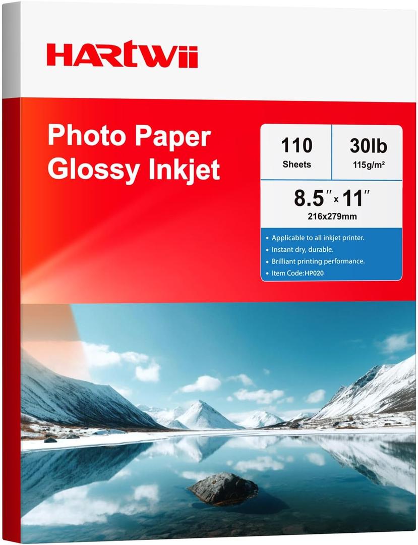 Glossy Thin Inkjet Paper 8.5x11 Inches, 110 Sheets brochure paper, 115gsm Photo Paper for Inkjet Printer with Dye Ink for Custom Chip Bag Party Favors (single-sided-30lb-110sheets)