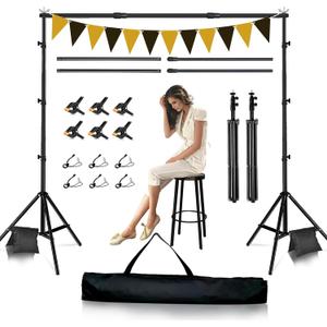 Backdrop Stand, 8.5x10ft Metal Base Photo Studio Support System, Adjustable Backdrop Frame for Photography, Streaming, Wedding, Projector Screen, Tool-Free Setup & Portable Carry Bag