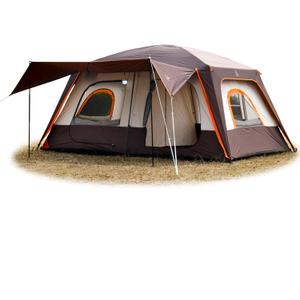 KTT Large Tent 8-10 Person, Family Cabin Tents, 2 Rooms, 2 Doors and 4 Windows with Mesh, Straight Wall, Waterproof, Double Layer, Big Tents for Outdoor, Picnic, Camping, Family Gathering(Brown)
