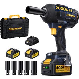 JESIMAIK Cordless Impact Wrench, 1475Ft-lbs (2000N.m) 1/2" Brushless High Torque Impact Wrench with 24.0Ah Batteries, Impact Gun with 4 Impact Modes & 5 Sockets for Truck RV Car Heavy Construction