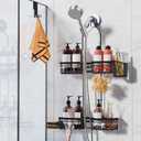 Shower Caddy Hanging with Door Hook - Split Design for Handheld Showerheads, Rustproof Over The Showerheads Bathroom Organizer with Hooks Soap and Toothbrush Holder, Bathroom Accessories Black