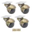 Casoter 1.5 Inch Furniture Caster Wheels with Screws Antique Gold Small Ball Wheel Top Plate Swivel Install Castor for Shopping Cart, Sofa Protect to Hardwood Floor (Set of 4)