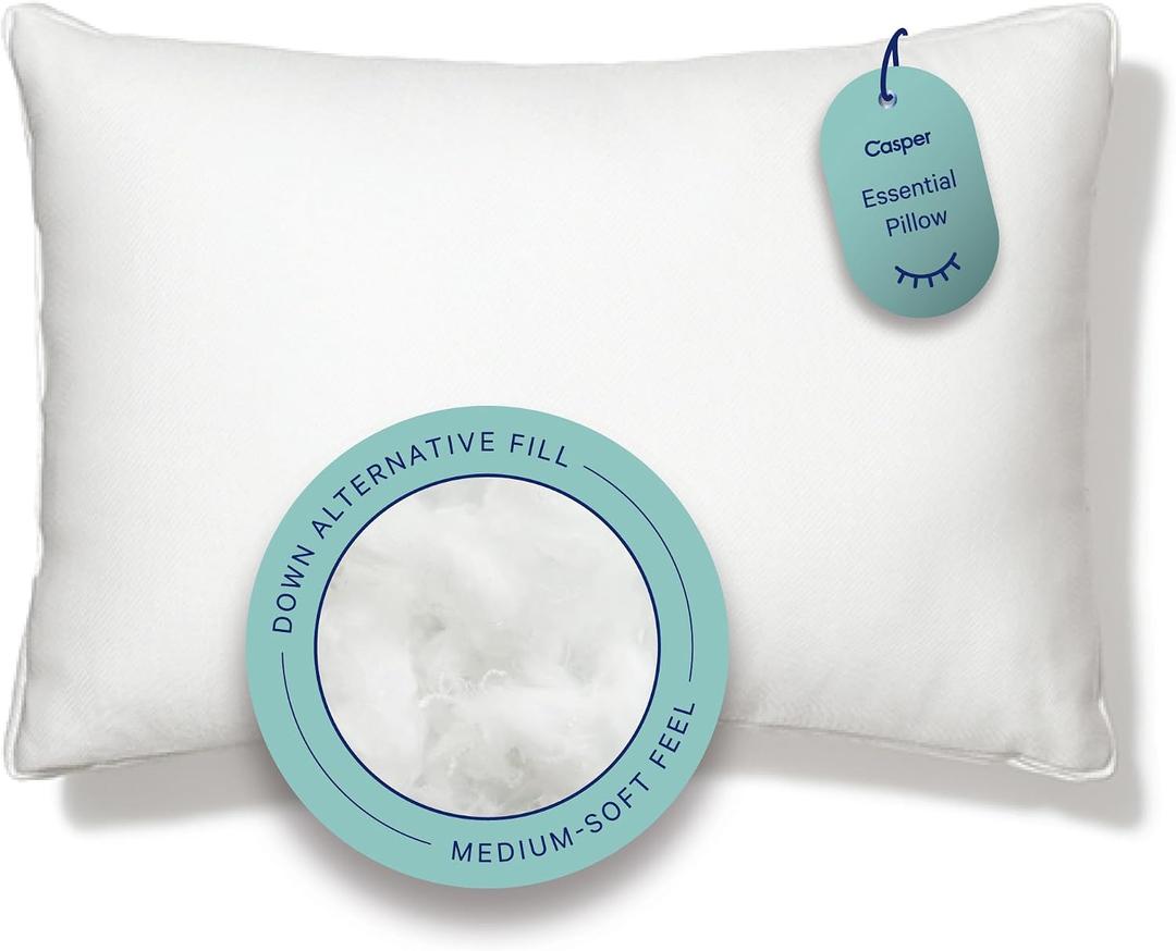 Casper Sleep Essential Pillow 2-Pack, Standard Size Medium Soft Feel, Down-Alternative Fill, Supports Side, Back & Stomach Sleepers