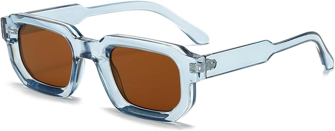 Retro Rectangle Sunglasses for Men Women Trendy Small Square Thick Frame Sun Glasses 90s Vintage Shades