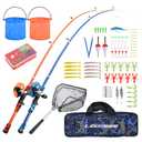 LEOFISHING Portable Kids Fishing Rod Set 2Pack Telescopic Fishing Poles for Boys and Girls Fishing Rod and Reel Combos with Full Kits Fishing Net and Bucket for Toddler Youth (Blue and Orange)