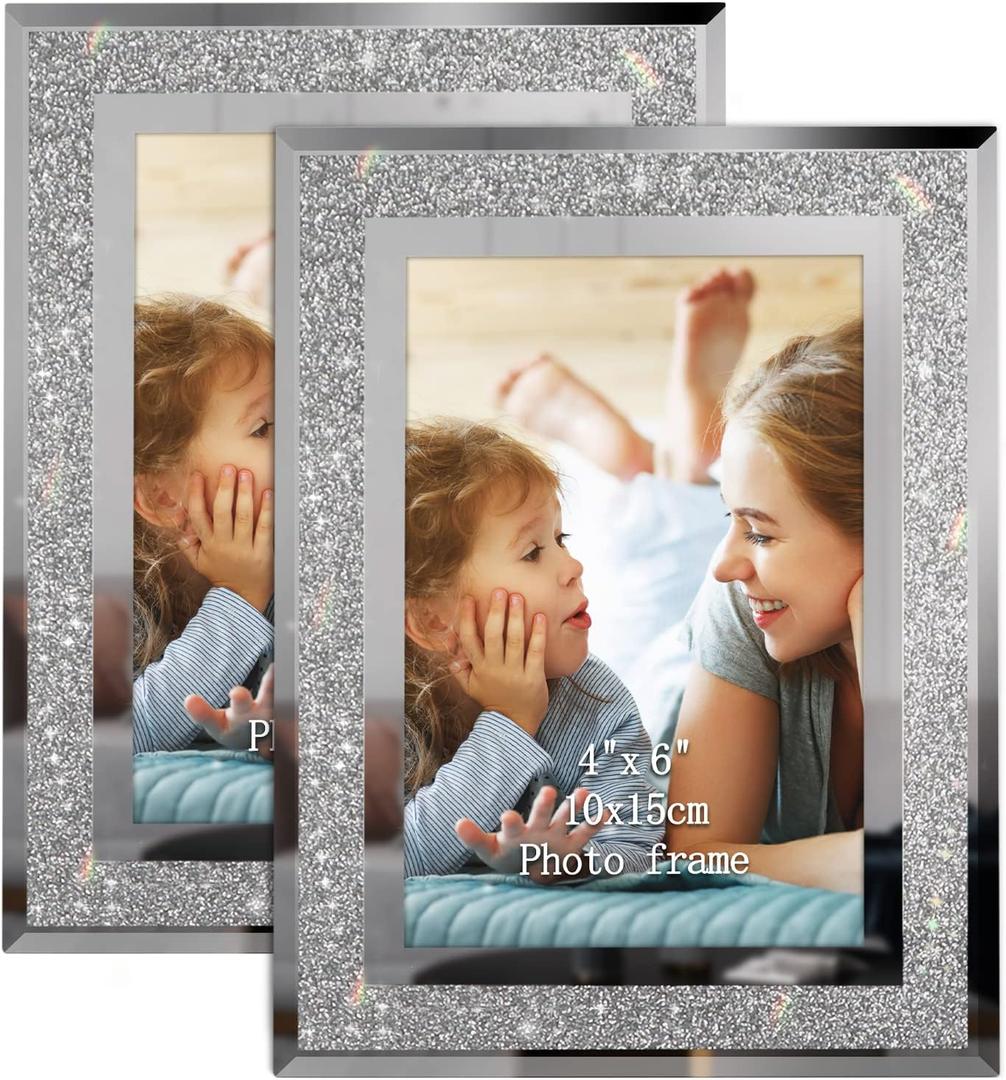 Calenzana 4x6 Picture Frame Sparkle Glass Photo Frames Set for Tabletop, 2 Pack