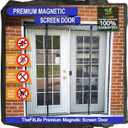 TheFitLife Double Door Magnetic Screen  Mesh Curtain with Full Frame Hook & Loop Powerful Magnets, Snap Shut Automatically for Patio, Sliding Or Large Door, Black Fits Doors up to 72''x80'' Max