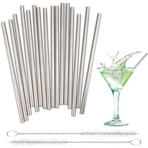 16 Pack 5 Inch Extra Short Metal Coffee Stir Straws, Reusable Stainless Steel Coffee Stirrer, Mini Bar Cocktail Straws with Cleaning Brush for Coffee Mugs, Small Glasses or Cups