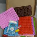 117Pcs Silicone Gummy Bear Molds Kit with 100 Wrappers, 5 Recipe Cards, 4 Droppers & 2 Brushes,Non-Stick Candy Mold for DIY Chocolate, Gummy Bears, Party Favors (Dinosaur, Bear, Fruits, Donut Shapes)
