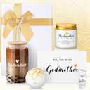 6 Pcs Godmother Proposal Gift Will You Be My Godmother Gift Set with Glass Scented Candle Bath Bomb Keychain Card Box Set for God Mother Auntie from Godchild Baptism Easter (Classic Style)