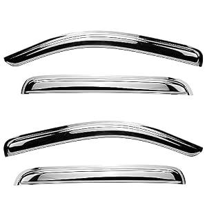Deebior 94975Y Chrome Side Window Visor Wind Vent Deflector, 4pc Outside Mount Style Sun Rain Guards for 2015-2022 Ford F150/ F250/ F350 Super Duty Crew(Supercrew) cab