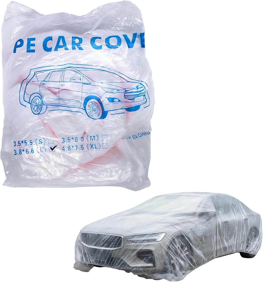 Clear Plastic Disposable Car Covers, Universal Rain & Dust Protection Cover with Elastic Band for Cars, Sedans, SUVs, 12.47 FT x 21.65 FT (Transparent, L)