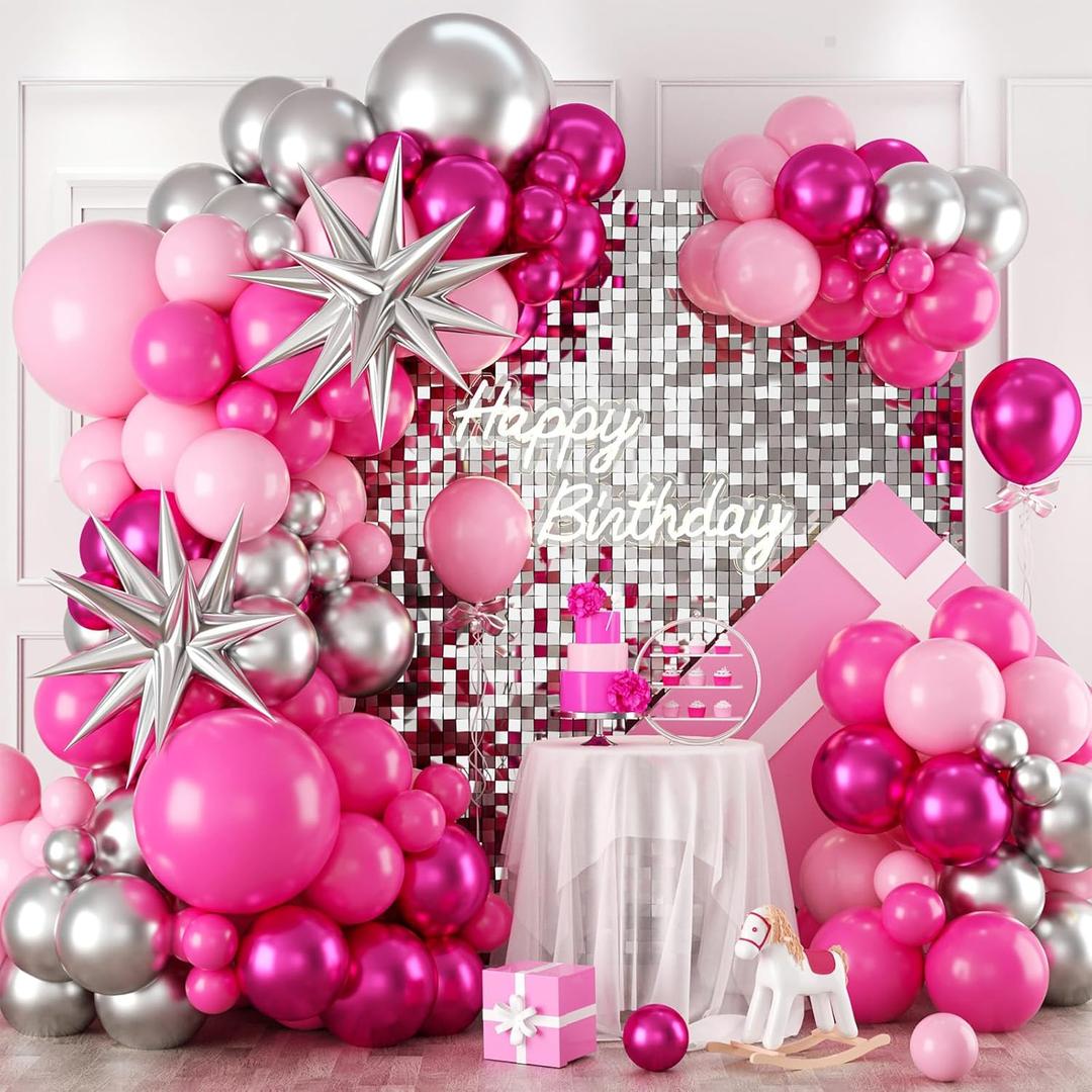 Pink and Silver Balloon Arch Kit, 120PCS Pastel Pink Hot Pink silver 4D Star balloons for girl for Baby Princess Theme Party Birthday Girl Baby Shower Anniversary Wedding 2025 graduation Pink and Silver Balloon Arch Kit, 120PCS Pastel Pink Hot Pink silver 4D Star balloons for girl for Baby Princess Theme Party Birthday Girl Baby Shower Anniversary Wedding 2025 graduation