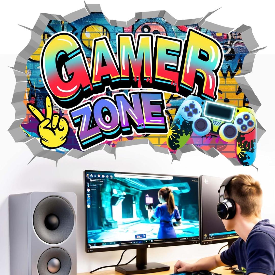 Gamer Wall Stickers for Kids Boys: Peel and Stick Cool Gaming Video Gameing Wall Decals - Wall Art Decor Kids Supplies Ages 1 2 3 4 5 6 7 8 9 10 11 12 Year