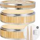 11.8-Inch Vertical Bamboo Steamer Basket, 2-Tier with Stainless Steel Rings | 50 Liners, Sauce Dish & 2-Chopsticks | Cooking Pot for Buns Dumplings Rice Vegetables Dim Sum