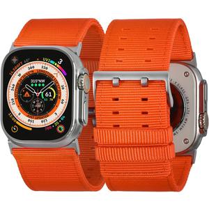 Tefeca Dual Series Replacement Watch Band Compatible with Apple Watch/ Apple Watch Ultra (Orange Nylon with Silver Adapters, 49/ 45/ 44/ 42mm)