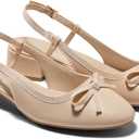 Coutgo Womens Chunky Low Heels Slingback Ballet Bow Pumps Closed Toe Wedding Dress Shoes (8, Light Khaki)