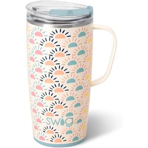 Swig Life 22oz Travel Mug, Insulated Tumbler with Handle and Lid, Cup Holder Friendly, Dishwasher Safe, Stainless Steel, Travel Coffee Cup, Insulated Mug with Lid (Sun Chaser)