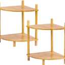 2Pc 2-Tier Expandable Bamboo Corner Shelf Stand,Corner Bookshelf, Small Corner Table，Display Storage Shelves with Open Shelves, for Living Room Kitchen Bedroom Office, 12.9"W & 12.9"D