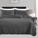 IR Imperial Rooms King Quilt Bedding Set Size (106" x 96") + 2 Pillow Shams (20" x 36"+ 2") - 3 Pcs Summer Season Lightweight Reversible Microfiber Coverlet Embossed Quilt Bedspread (Charcoal)