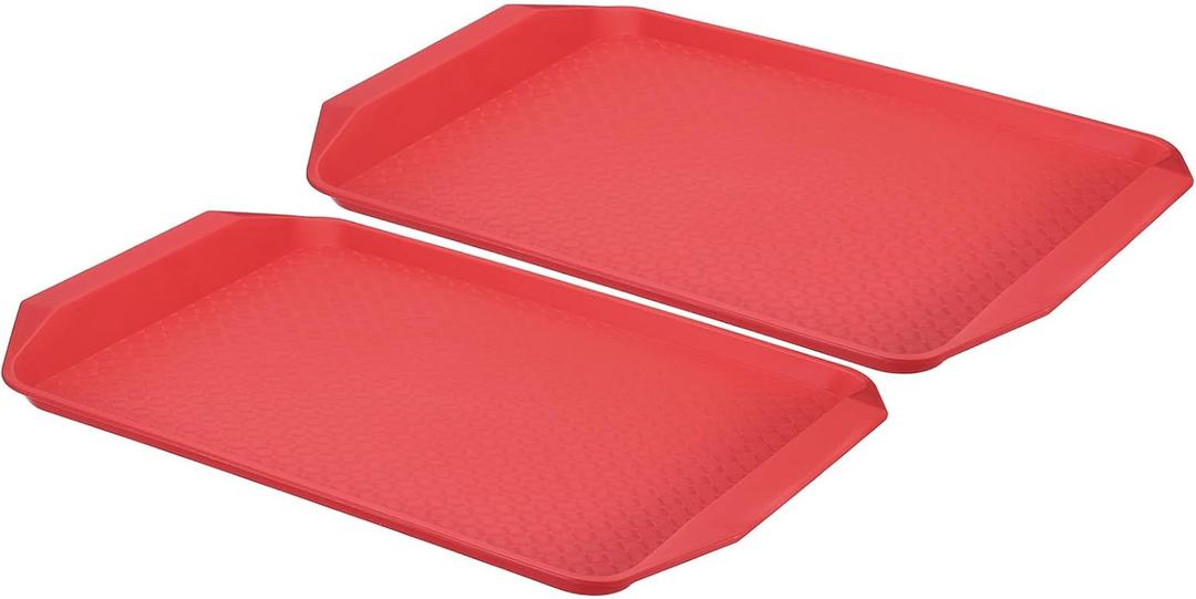 PATIKIL Plastic Fast Food Serving Tray, 2 Pcs 17" x 11.9" Non-Silp Rectangle Restaurant Serving Tray Reusable Cafeteria Platter for Party Home Kitchen Coffee, Red