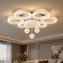 ziidoo Modern Crystal Rings Ceiling Light, White Globe Chandelier Dimmable Adjustable Lights Metal Acrylic Big Led Lighting Fixture for Kitchen Dining Room Bedroom Hallway Living Room, 7Light-W